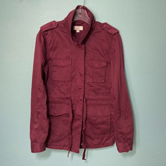 LOFT Jackets & Blazers - LOFT Burgundy Sateen Utility Jacket